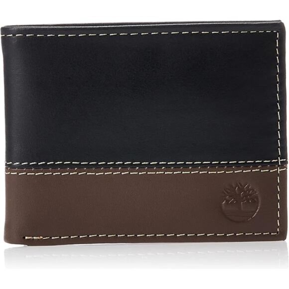 Men's Leather Trifold Wallet Black Brown - Picture 1 of 6